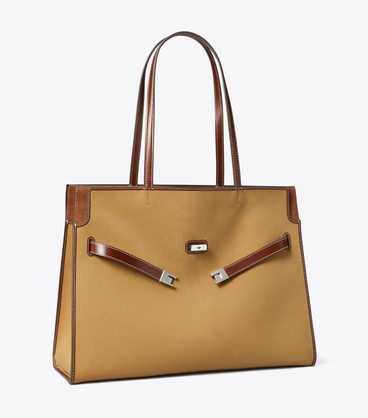 Tory Burch designer henkeltaschen Lee Radziwill Tote Bag aus Canvas in Khaki angle