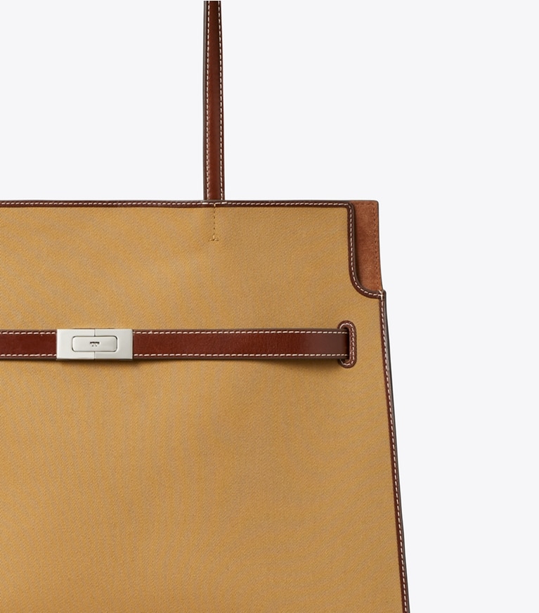 Tory Burch designer henkeltaschen Lee Radziwill Tote Bag aus Canvas in Khaki detail