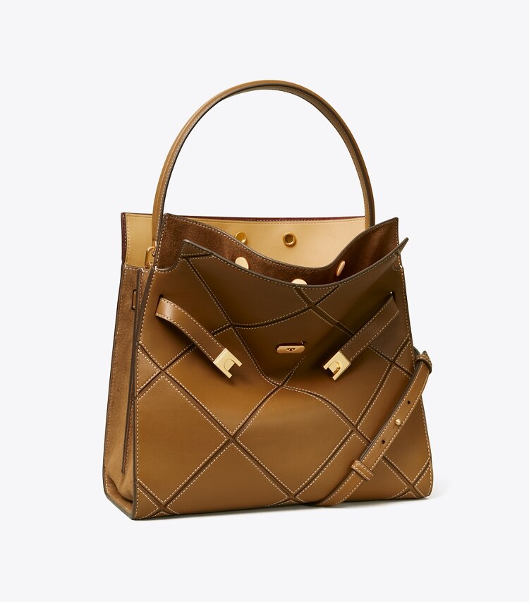 Tory Burch designer satchels Lee Radziwilll Double Bag in Bistro Brown angle
