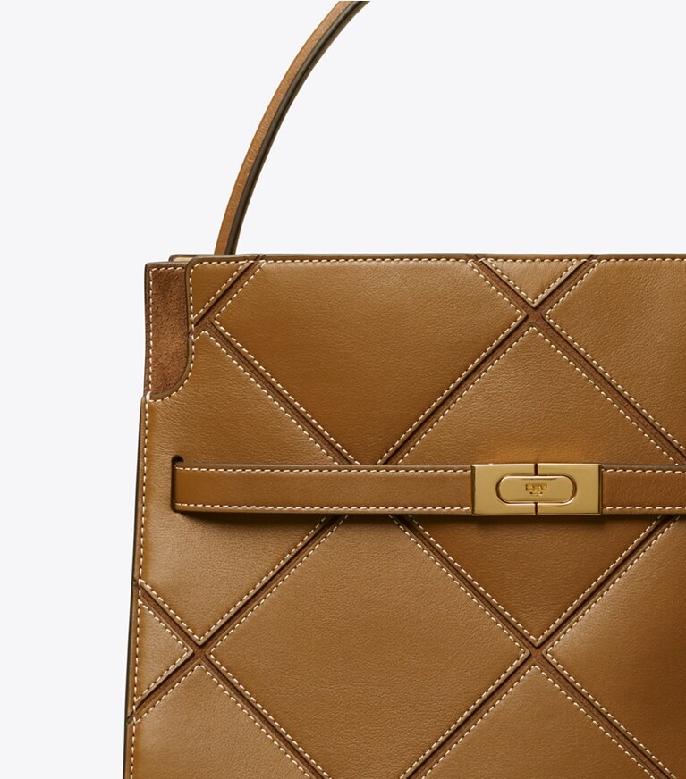 Tory Burch designer satchels Lee Radziwilll Double Bag in Bistro Brown angle