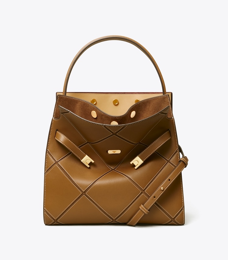 Tory Burch designer satchels Lee Radziwilll Double Bag in Bistro Brown front