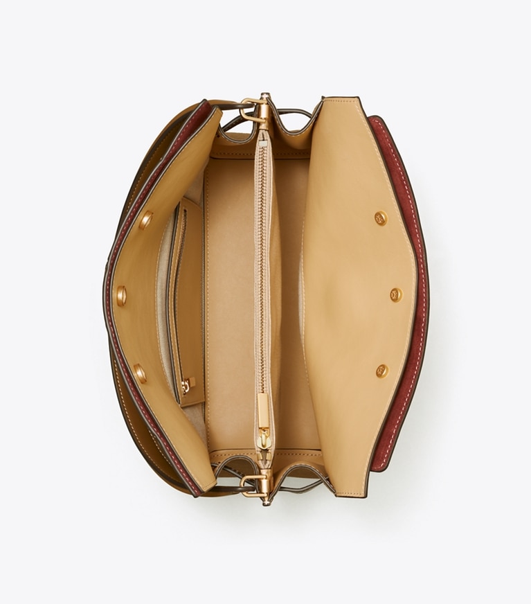 Tory Burch designer satchels Lee Radziwilll Double Bag in Bistro Brown angle