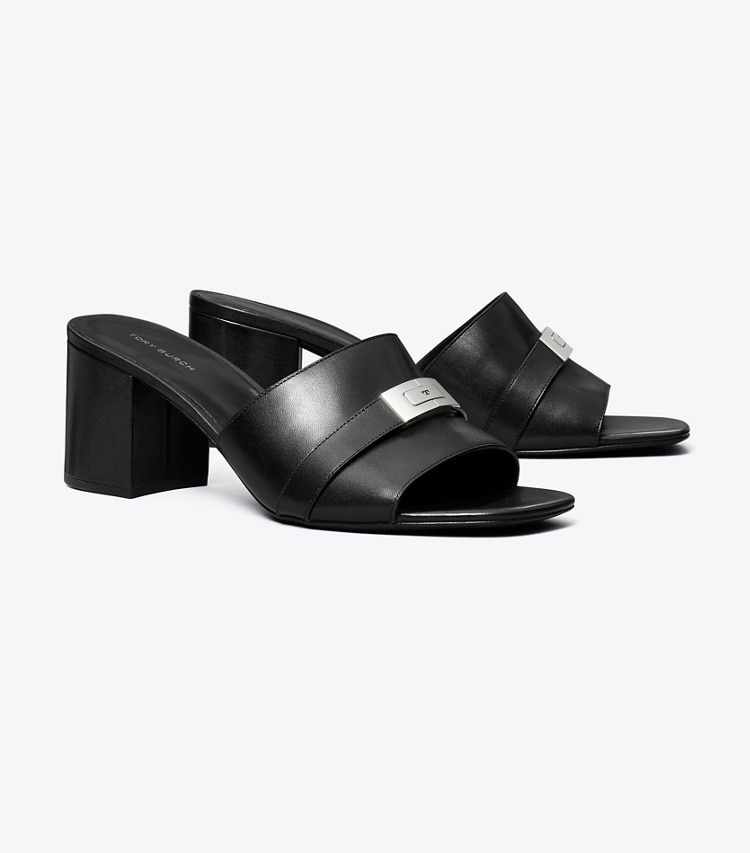 Tory Burch designer sandals Leelee Heeled Mule in PERFECT BLACK / PERFECT BLACK angle