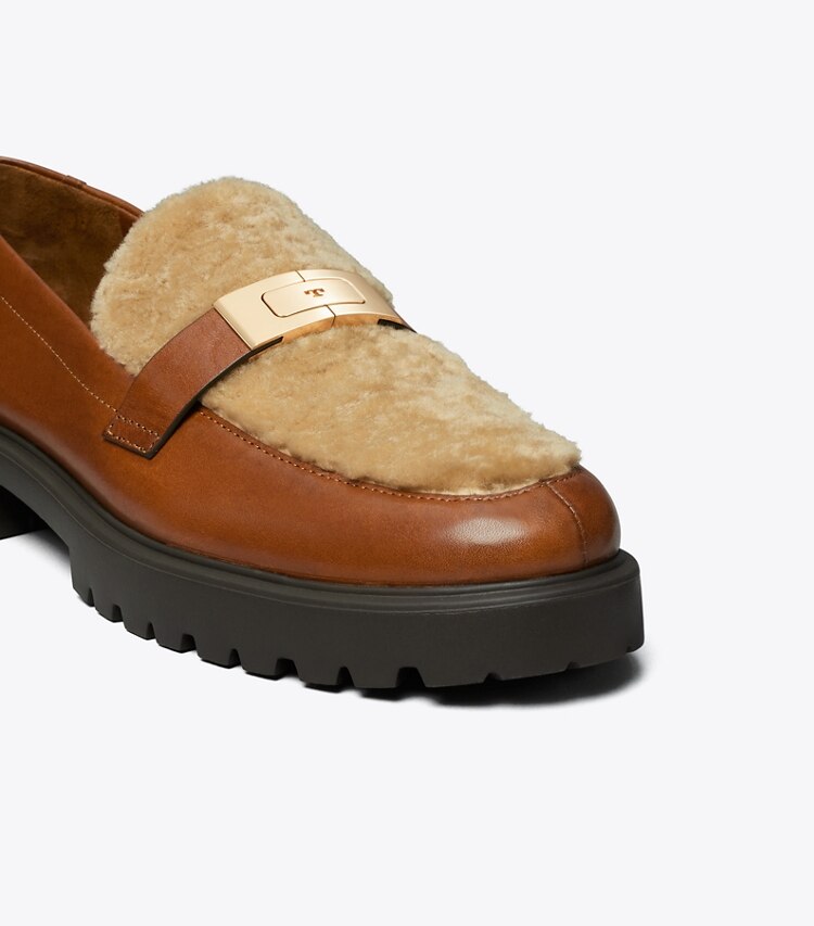 Tory Burch designer loafers LeeLee Loafer aus Lammfell mit Profilsohle in CLASSIC CUOIO / BUTTERMILK / GOLD detail