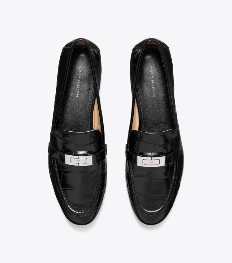 Tory Burch designer flats LeeLee Loafer in PERFECT BLACK overhead