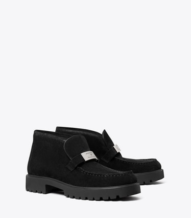 Tory Burch designer ankle boots Leelee Lug Boot in PERFECT BLACK angle