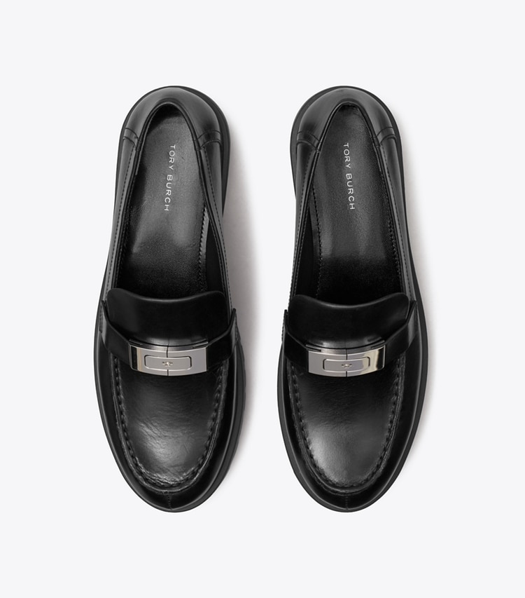 Tory Burch designer flats Leelee Lug Loafer in PERFECT BLACK overhead