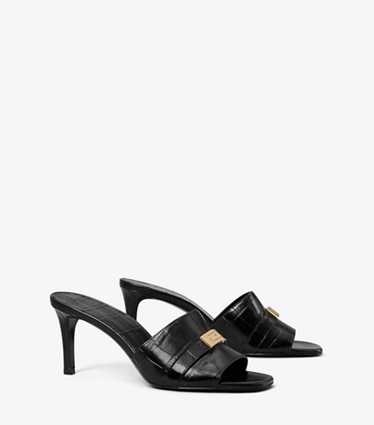 Tory Burch designer sandalen LeeLee Pantolette mit Absatz in PERFECT BLACK / PERFECT BLACK angle