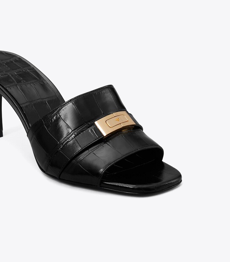 Tory Burch designer sandalen LeeLee Pantolette mit Absatz in PERFECT BLACK / PERFECT BLACK detail