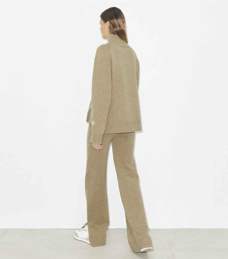 Tory Burch designer unterteile Legere Hose aus Wolle in Oatmeal Melange on model back