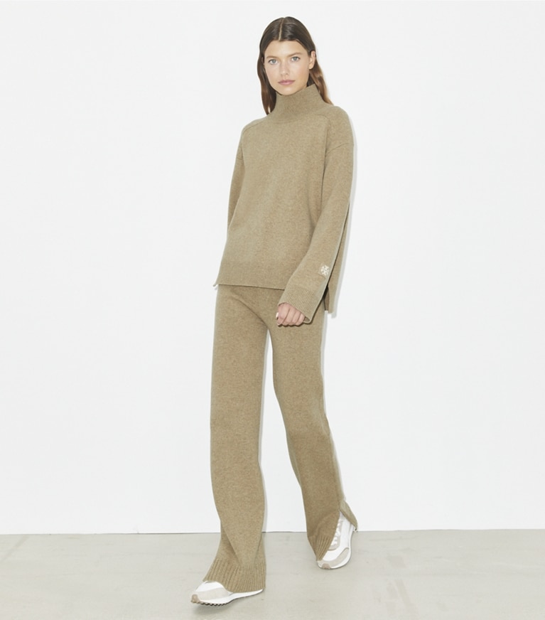 Tory Burch designer unterteile Legere Hose aus Wolle in Oatmeal Melange front