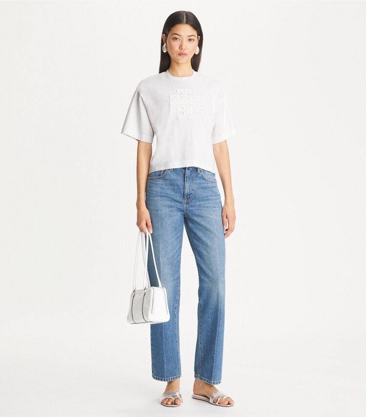 Tory Burch designer oberteile Legeres T-Shirt mit Logo in White modell von vorn
