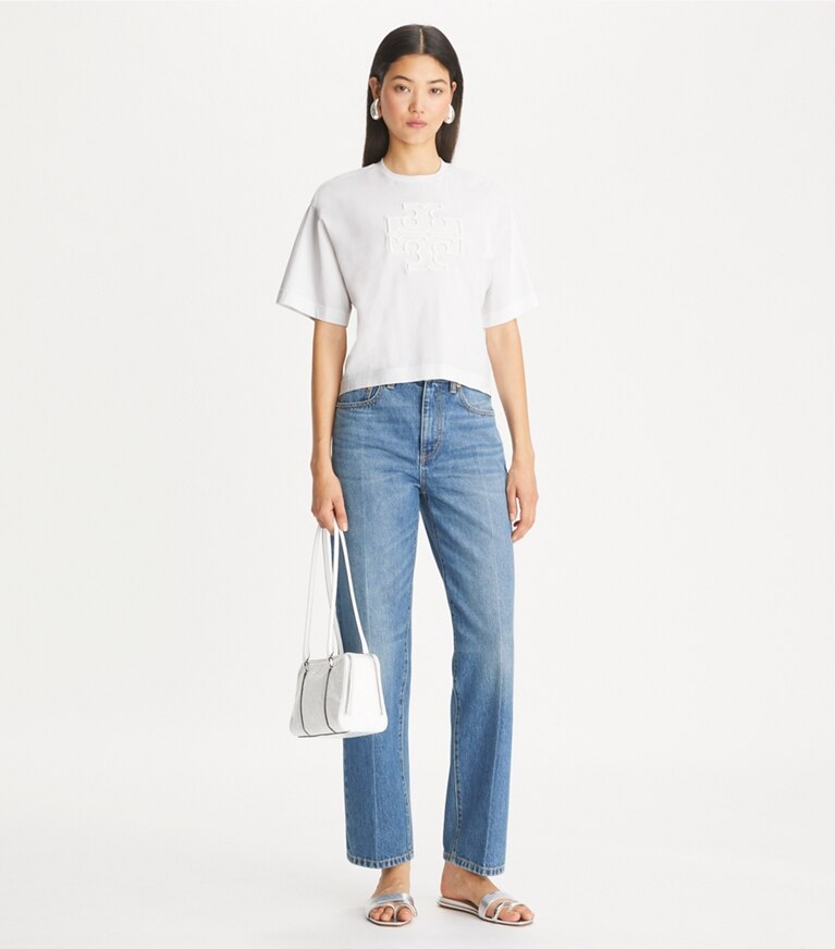 Tory Burch designer oberteile Legeres T-Shirt mit Logo in White front