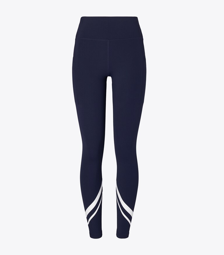 Tory Burch designer bas Legging à chevrons avec poches latérales dans Tory Navy de face