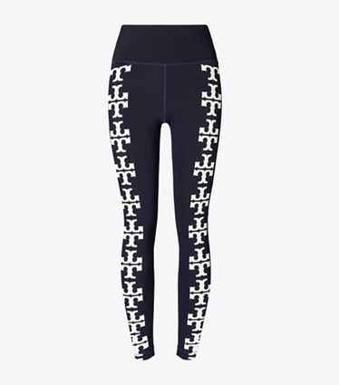 Tory Burch designer bas Legging 7/8 Compression à logo in Deep Navy front