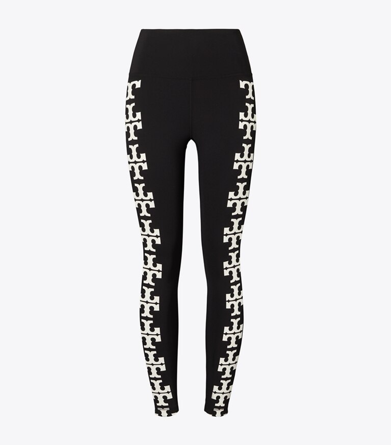 Tory Burch designer bas Legging 7/8 Compression à logo in Black T Logo Row front
