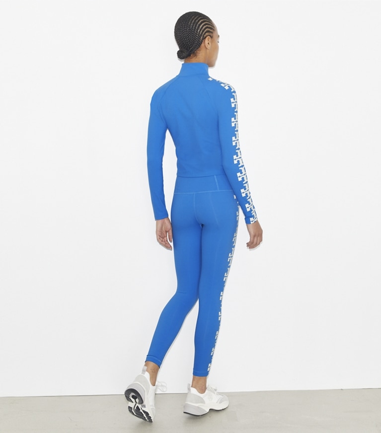 Tory Burch designer bas Legging 7/8 Compression à logo in Bay Blue front