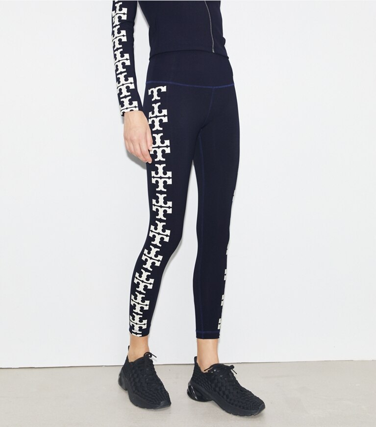 Tory Burch designer bas Legging 7/8 Compression à logo in Deep Navy front
