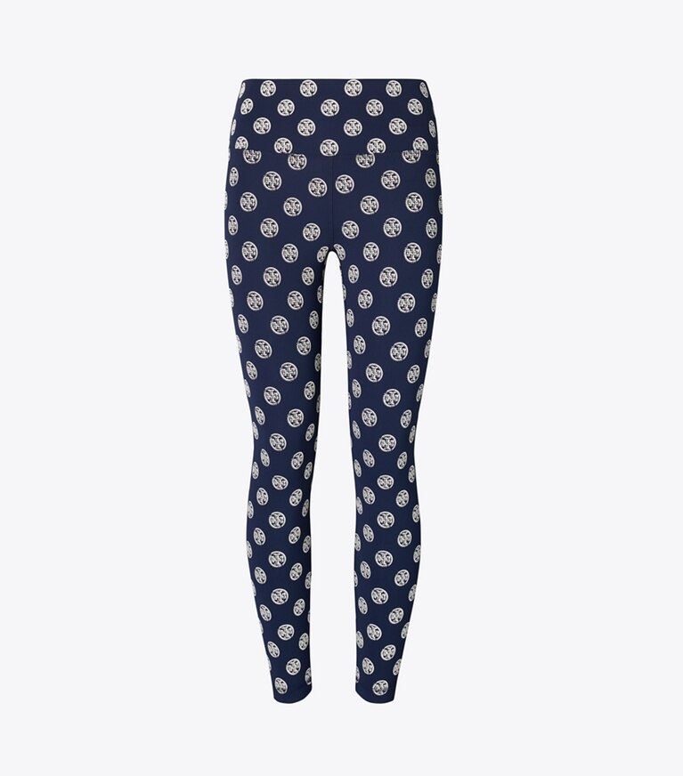 Tory Burch designer bas Legging Compression T Monogram in Deep Navy Engraved Logo front