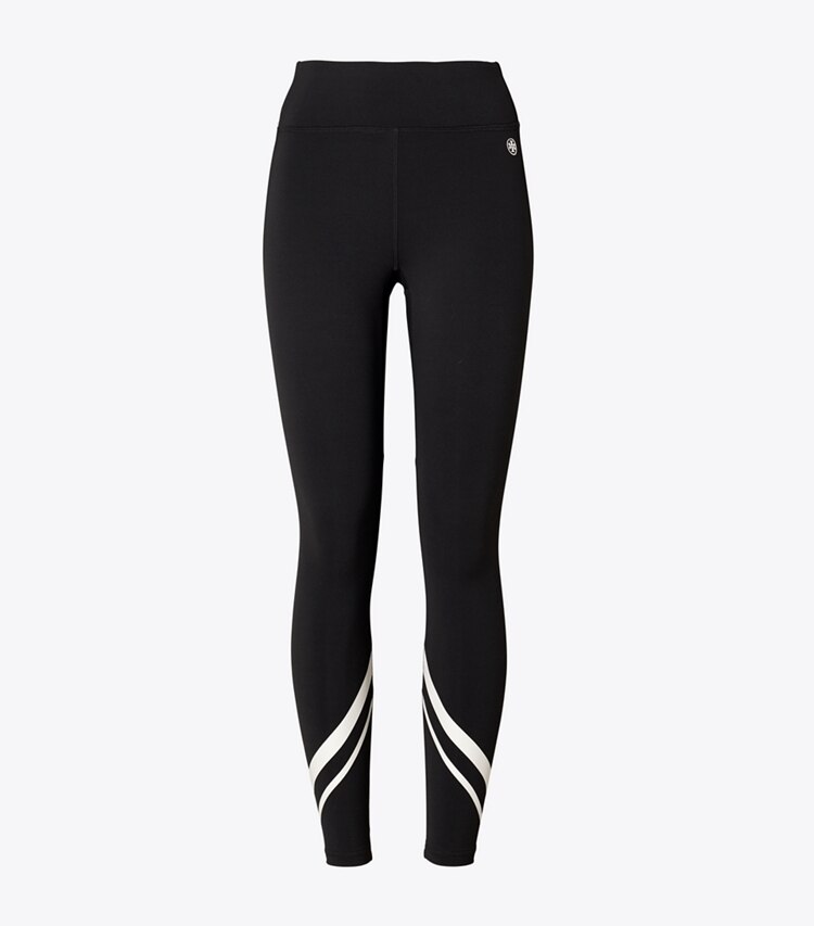 Tory Burch diseñador prendas inferiores Legging con chevrón sin peso en Sport Black/Snow White frente