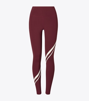 Tory Burch diseñador prendas inferiores Legging de compresión Sculpt con chevrón diagonal en Winetasting frente