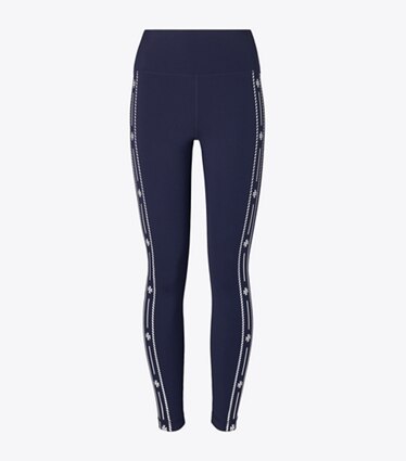 Tory Burch designer bas Legging de compression à bordure ornée du logo dans TORY NAVY de face