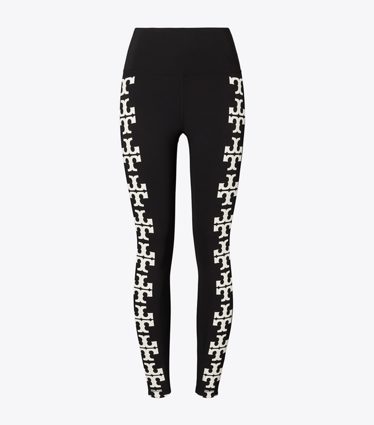 Tory Burch designer bas Legging de compression 7/8 à logo dans Black T Logo Row de face