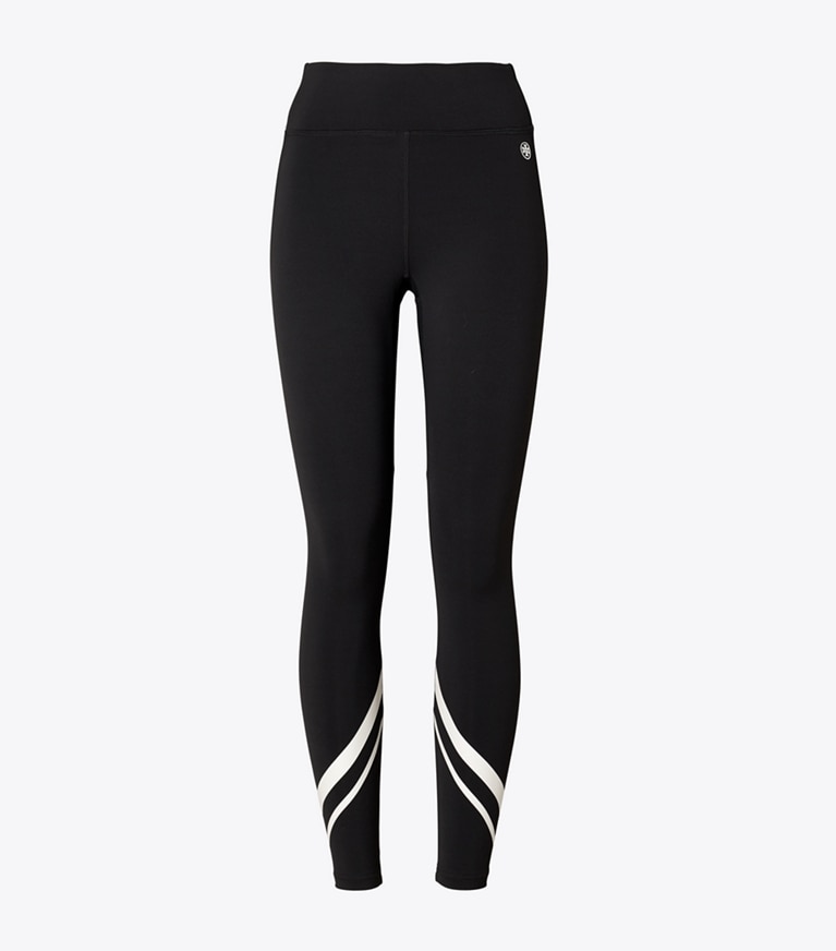 Tory Burch designer bas Legging léger à taille haute et chevrons in Sport Black/Snow White front