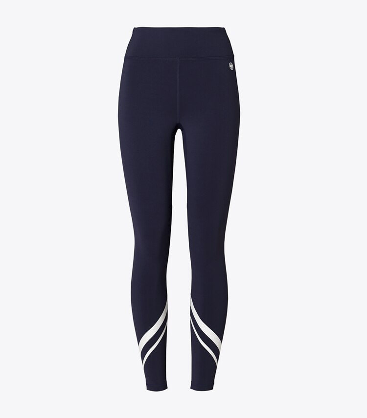 Tory Burch designer bas Legging léger à taille haute et chevrons in Tory Navy / Snow White front