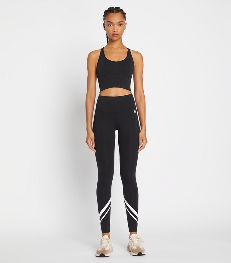 Tory Burch designer bas Legging léger à taille haute et chevrons in Sport Black/Snow White front