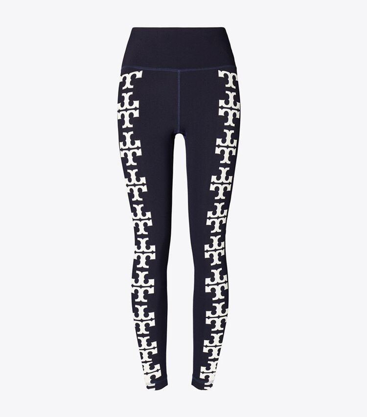 Tory Burch designer pantaloni Leggings Compression 7/8 con logo in Deep Navy front