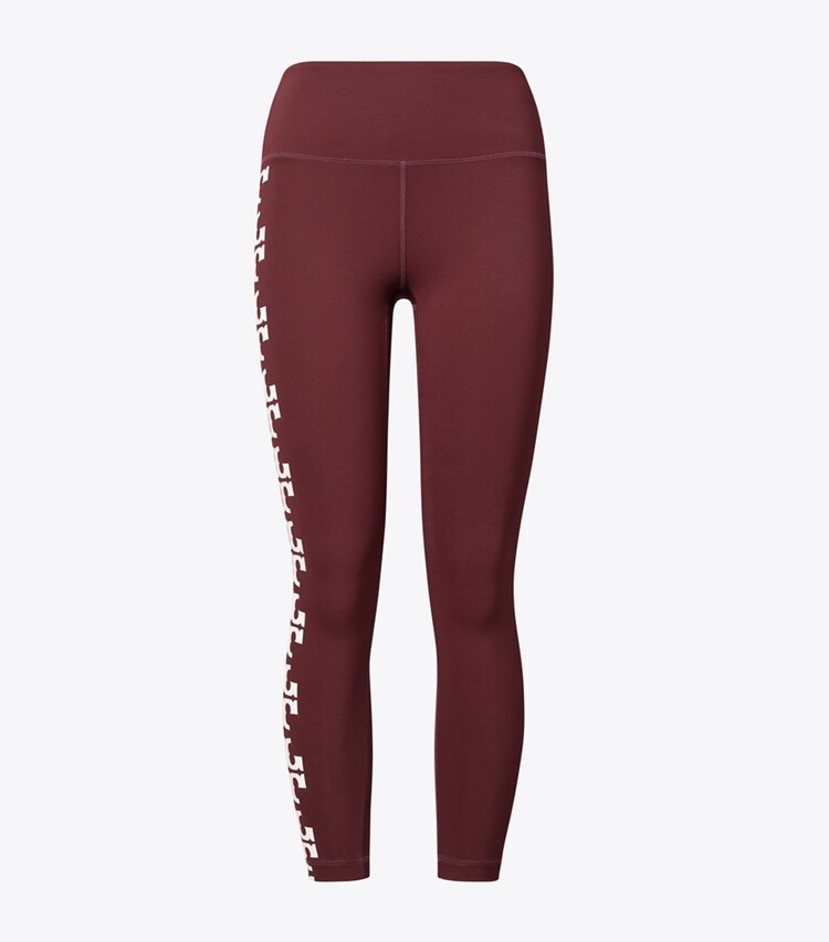Tory Burch designer pantaloni Leggings Compression 7/8 con logo in Merlot front