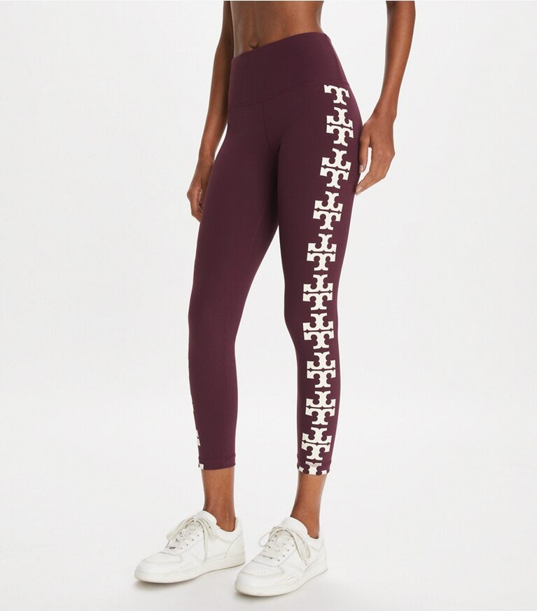 Tory Burch designer pantaloni Leggings Compression 7/8 con logo in Winetasting front