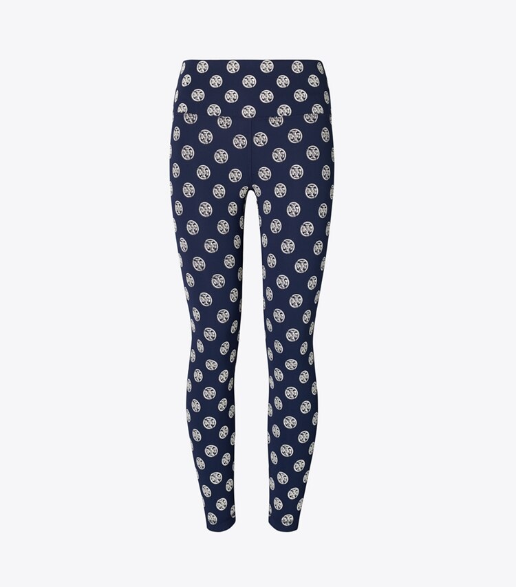 Tory Burch designer pantaloni Leggings contenitivi T Monogram in Deep Navy Engraved Logo front