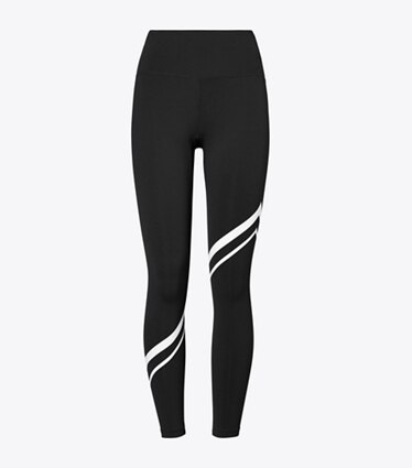 Tory Burch diseñador prendas inferiores Leggings de chevrón en diagonal Sculpt Compression en Sport Black frontal