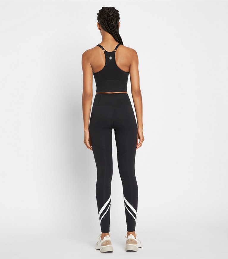 Tory Burch designer pantaloni Leggings in chevron leggeri a vita alta in Sport Black/Snow White front