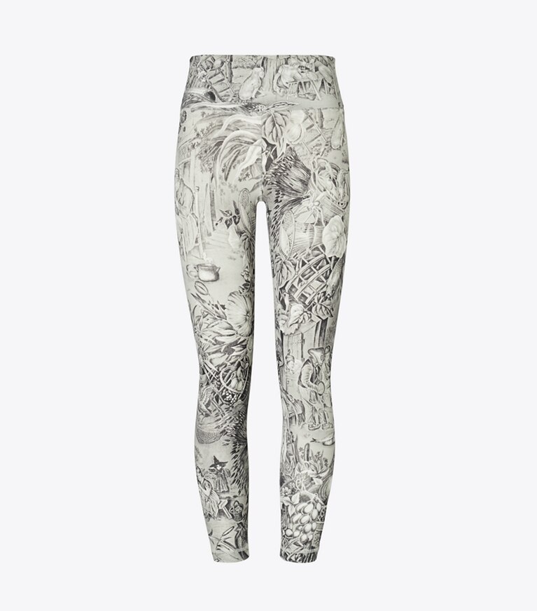 Tory Sport designer pantaloni Leggings leggeri stampati 7/8 a vita alta in Grey Alien Toile front