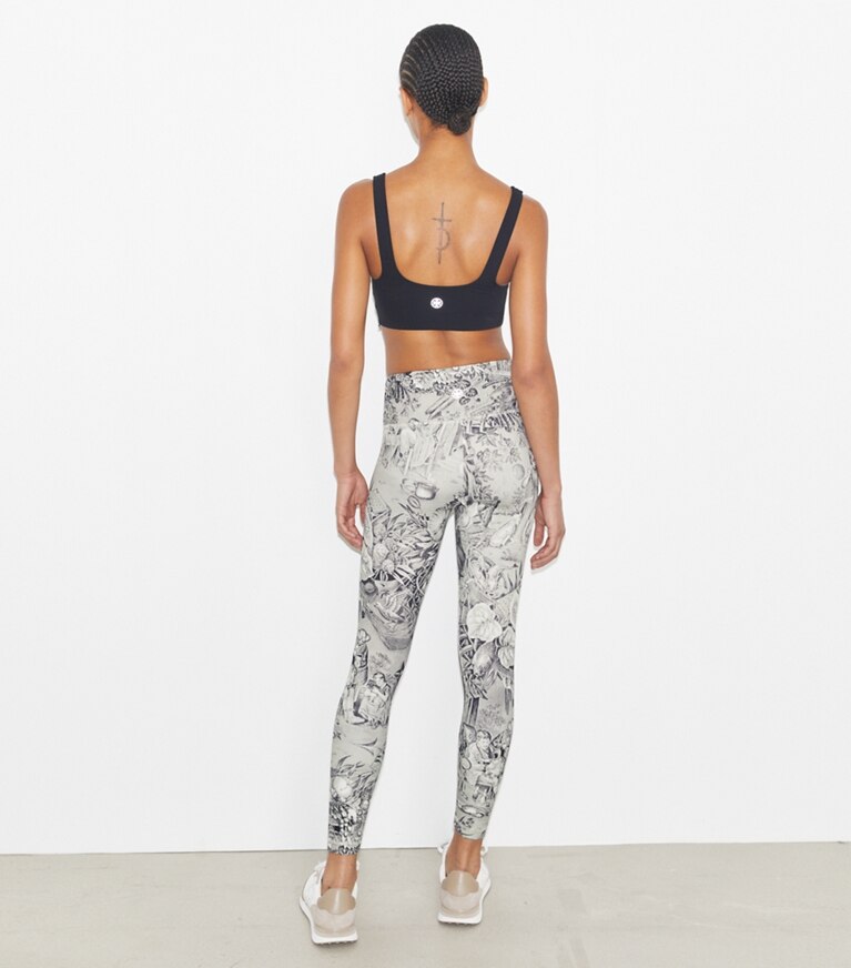Tory Sport designer pantaloni Leggings leggeri stampati 7/8 a vita alta in Grey Alien Toile front