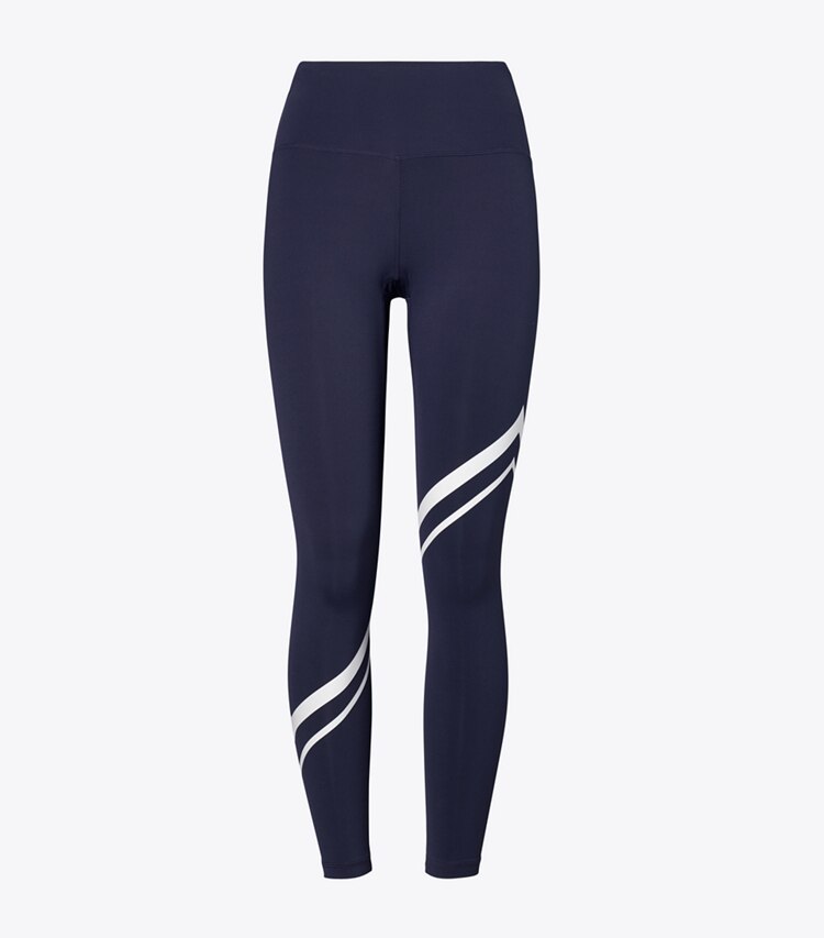 Tory Burch designer pantaloni Leggings Sculpt con motivo chevron diagonale in Tory Navy front