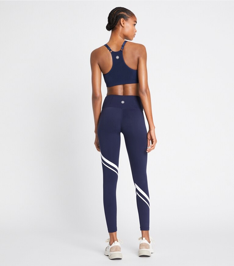 Tory Burch designer pantaloni Leggings Sculpt con motivo chevron diagonale in Tory Navy front