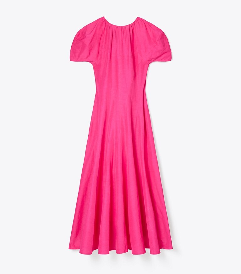 Tory Burch designer kleider Leinenkleid mit Ballonärmeln in Bold Pink front