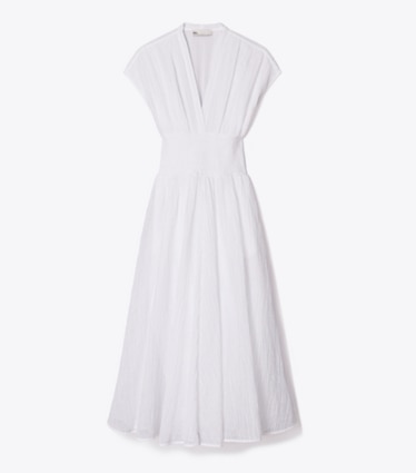 Tory Burch designer strandmode Leinenkleid mit V-Ausschnitt in White front