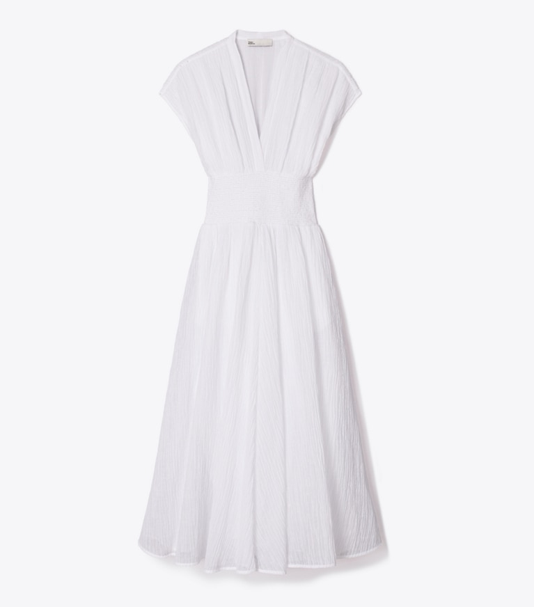 Tory Burch designer strandmode Leinenkleid mit V-Ausschnitt in White front