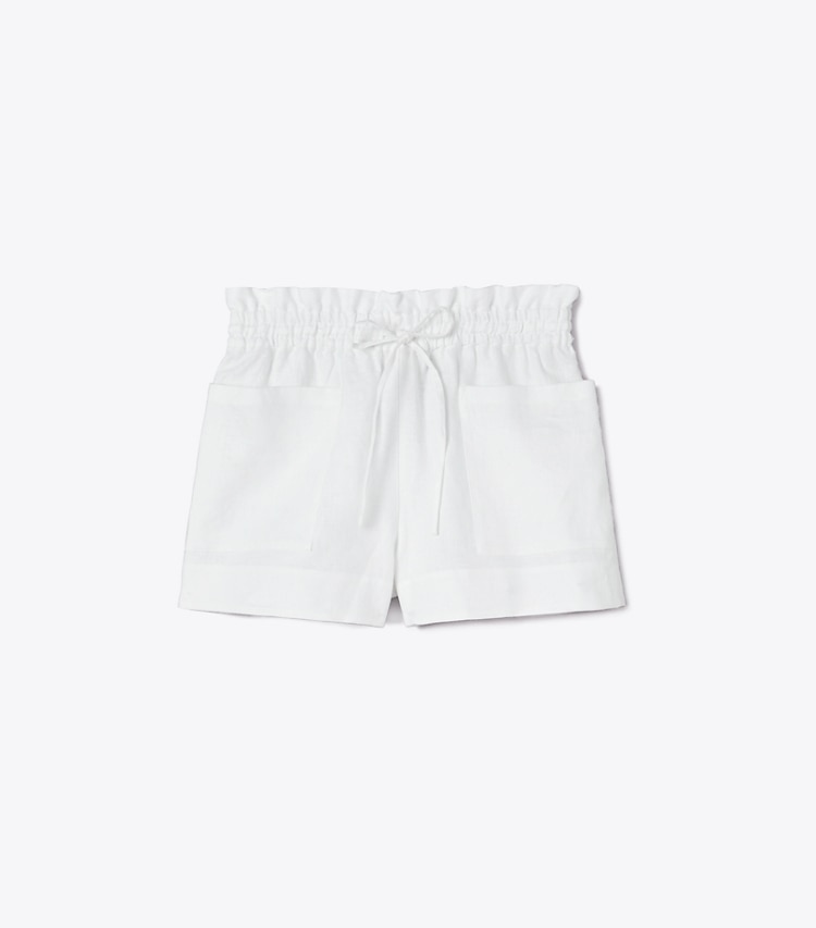 Tory Burch designer strandmode Leinenshorts in White front