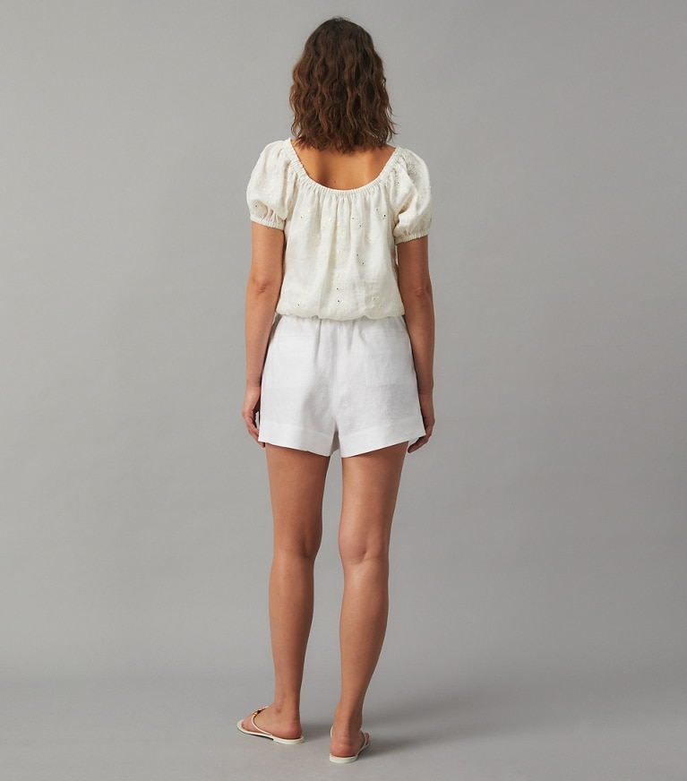 Tory Burch designer strandmode Leinenshorts in White front