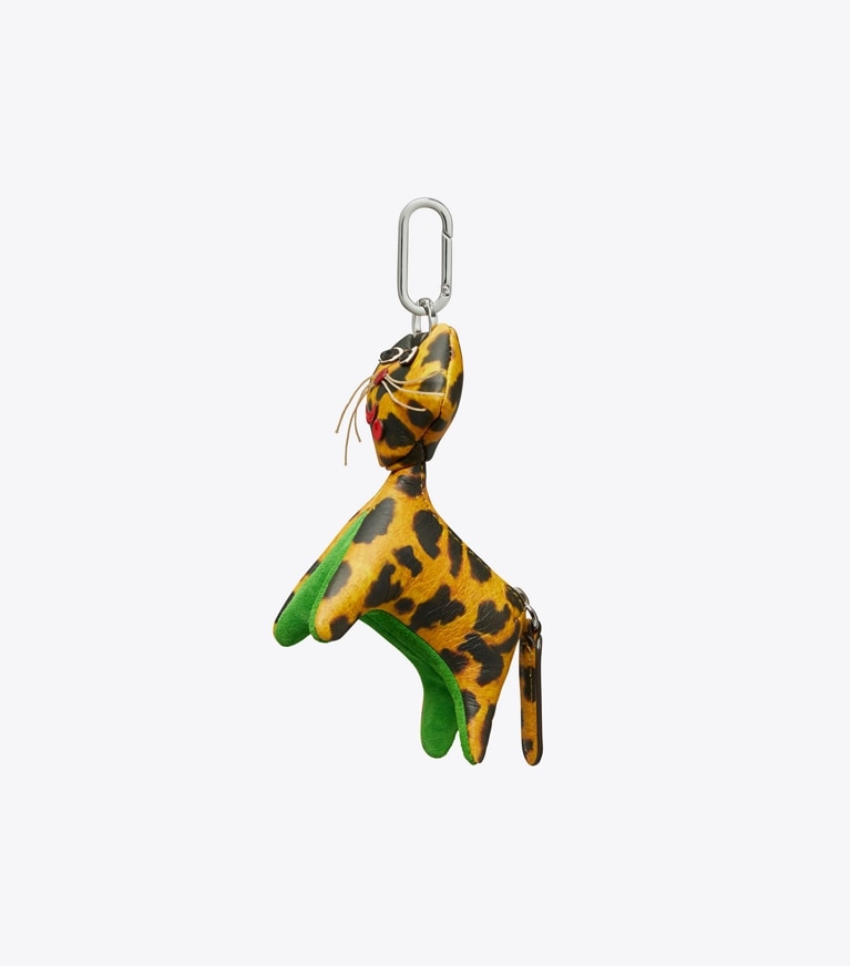Tory Burch designer バッグチャーム＆キーリング レオパード バッグチャーム in Magic Green front