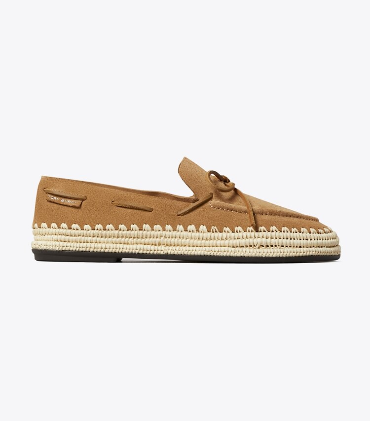 Tory Burch designer mocassins Les Boaty en raphia in AMBER GRAIN / NATURAL side