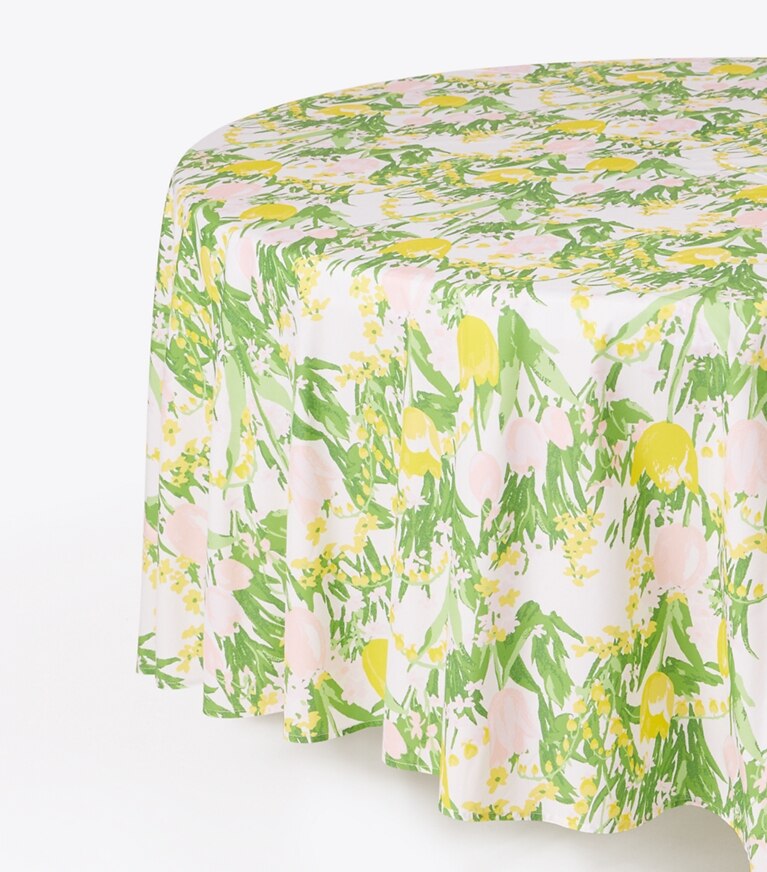 Tory Burch designer linens Les Tulipes Round Tablecloth, 120" in Multi detail