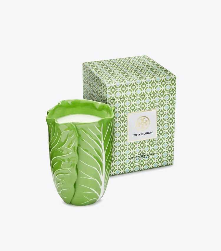 Tory Burch designer candles Lettuce Ware Candle in Green angle