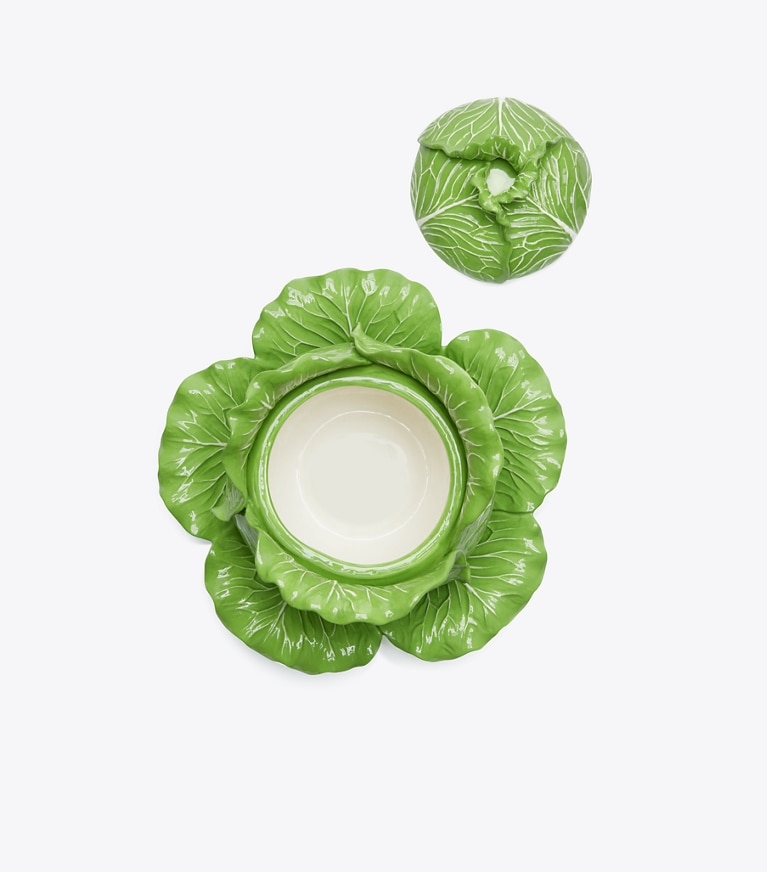 Tory Burch designer tabletop & drinkware Lettuce Ware Covered Tureen in Green front
